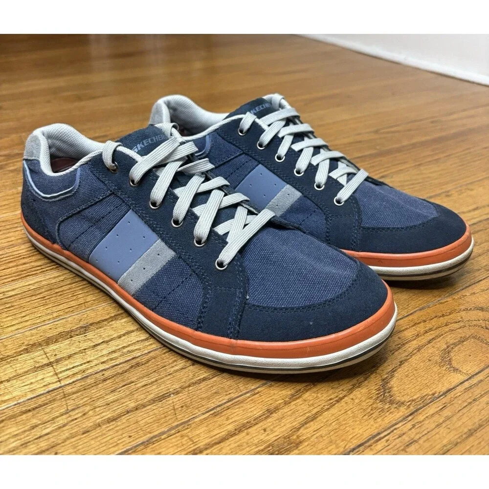 Skechers Sneakers Mens 13 Navy Orange Canvas Lace Up Shoes Relaxed Fit
